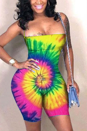 Green Sexy Fashion Tie-dyed Coloured drawing bandage Polyester Sleeveless Wrapped  Rompers