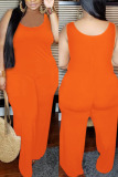 Orange Fashion Sexy Street Solid O Neck Plus Size 