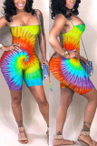 Green Rainbow Color Sexy Tie-dyed Coloured drawing bandage Sleeveless Wrapped Rompers