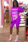 purple Polyester Two Piece Suits Letter Solid Loose Half Sleeve  Two-Piece Short Set