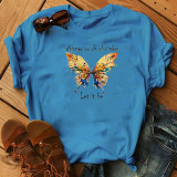 Baby Blue Fashion Casual Print O Neck Tops