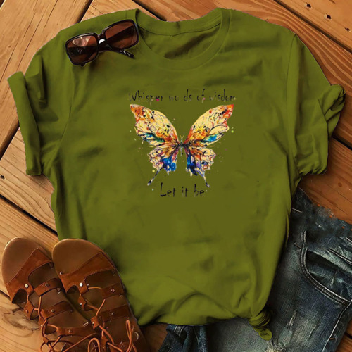 Army Green Fashion Casual Print O Neck Tops