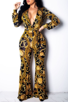 Gold Trendy Printed One-piece Jumpsuit