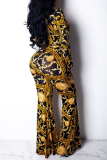 Gold Trendy Printed One-piece Jumpsuit