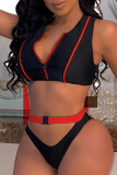 Red Sexy Solid Patchwork Swimwears