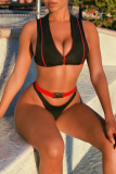 Red Sexy Solid Patchwork Swimwears