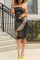 Black Polyester Fashion Off The Shoulder Sleeveless Wrapped chest Step Skirt Knee-Length Print  Print Dres