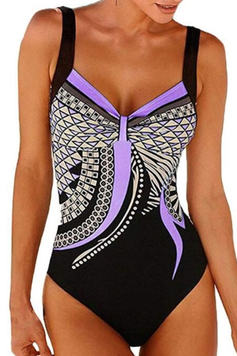 Purple Sexy Printed One-piece Swimwears