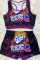 Dark Purple Polyester Sexy Europe and America Print Solid Straight Sleeveless Two Pieces