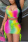 Green and yellow Sexy Gradual Change Print Bandage Hollowed Out Spaghetti Strap Sleeveless Two Pieces