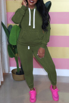 Army Green Casual Solid Hooded Collar Plus Size 