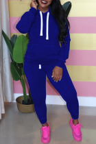 Blue Casual Solid Hooded Collar Plus Size 