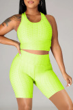 Fluorescent Green Fashion Casual Solid Patchwork U Neck Sleeveless Two Pieces