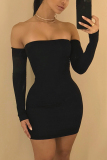 Black Sexy Dew Shoulder Long Sleeves Hollow-out Mini Dress