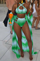 Green crop top A three-piece bandage Asymmetrical backless Sexy Fashion Bikinis Set