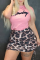 Pink Sexy Leopard Letter O Neck Pencil Skirt Plus Size Two Pieces