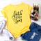 Yellow Casual Print Split Joint O Neck T-Shirts