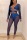 Blue Fashion Sexy Print perspective letter Hollow bandage Long Sleeve V Neck 