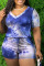 blue and yellow Casual Print Tie Dye O Neck Plus Size Jumpsuits