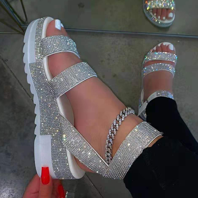 Silver Casual Street Patchwork Hot Drill Opend Out Door Shoes_SHOES ...