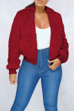 Wine Red O Neck Solid Pure Long Sleeve Coats & Cardigan