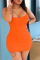 Tangerine Red Sexy Solid Patchwork Spaghetti Strap Pencil Skirt Dresses