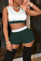Ink Green Sexy Solid Split Joint V Neck Sleeveless Two Pieces