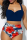 Tibetan Blue Sexy Vacation Print Bandage Backless Swimwears