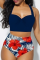 Rose Red Sexy Vacation Print Bandage Backless Swimwears