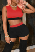 Red Sexy Solid Split Joint V Neck Sleeveless Two Pieces