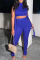 Blue Casual Solid Patchwork Turtleneck Sleeveless Two Pieces