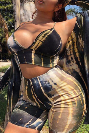 Black Sexy Print Patchwork Spaghetti Strap Plus Size Swimwear