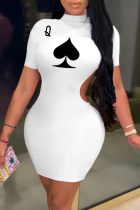 White Street Print Hollowed Out Half A Turtleneck Pencil Skirt Dresses