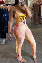 Pink Sexy Casual Print Tie Dye Fold Spaghetti Strap Skinny Jumpsuits