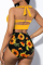 Army Green Sexy Vacation Print Bandage Backless Swimwears