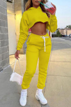 Yellow Casual Solid Patchwork Hooded Collar Long Sleeve Regular Sleeve Short Two Pieces