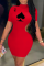Red Street Print Hollowed Out Half A Turtleneck Pencil Skirt Dresses