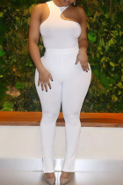 White Casual Solid O Neck Sleeveless Two Pieces