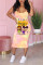 Pink Fashion Sexy Print Suspender Dress