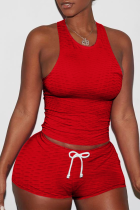 Red Sexy Solid Backless O Neck Sleeveless Two Pieces