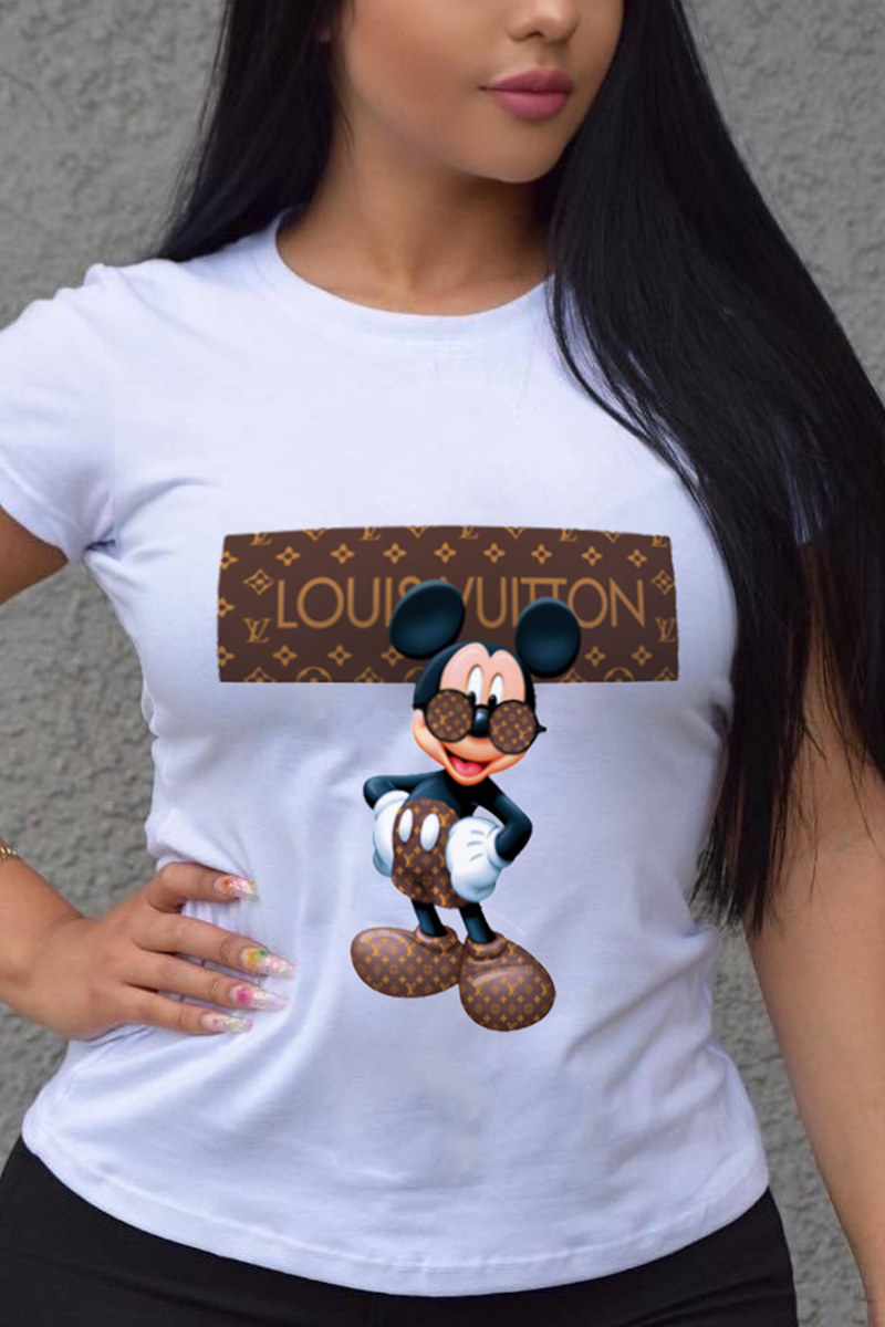 

White O Neck Short Sleeve Print Tees & T-shirts
