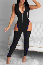 Black Sexy Solid Patchwork Turndown Collar Skinny Jumpsuits