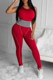 Black Sexy Striped Patchwork O Neck Skinny Jumpsuits
