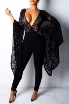 Black Trendy Asymmetrical Lace One-piece Jumpsuit