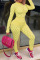 Yellow British Style Solid Hollowed Out See-through O Neck Long Sleeve Two Pieces