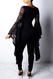 Black Trendy Asymmetrical Lace One-piece Jumpsuit