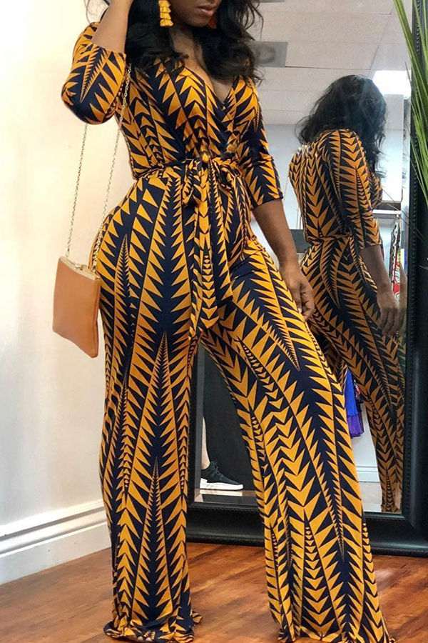 Wholesale Yellow Casual Printed Loose Knitting One-piece Jumpsuit ...