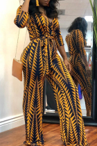 Yellow Casual Printed Loose Knitting One-piece Jumpsuit