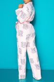 Pink Fashion Casual Turndown Collar Long Sleeve Regular Sleeve Regular Letter Print Jumpsuits