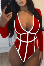 Red Sexy Patchwork Bodysuit